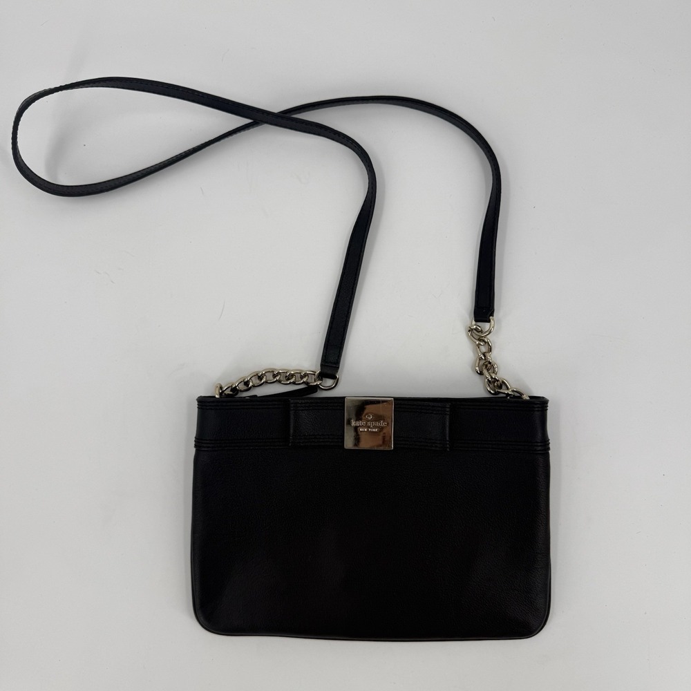 Kate Spade Black Leather Crossbody Bag Gold Chain Slim Clutch